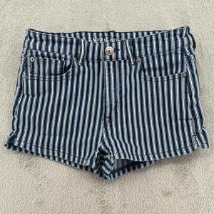 American Eagle Shorts Womens 8 Blue White High Rise Shortie Striped Nautical